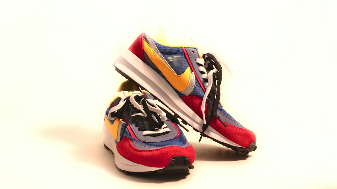 A pair of colorful sneakers on a white background